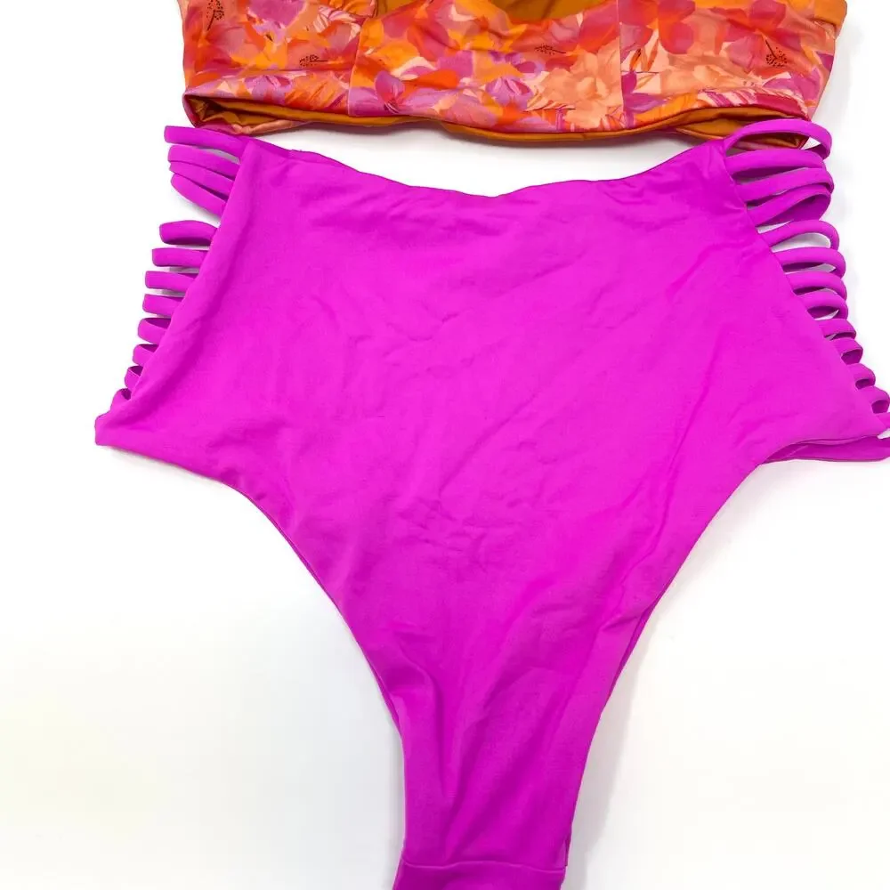 L*SPACE Floral Gizelle Harrington Bikini Set Into The Tropics Bright Fuchsia New